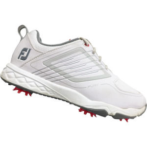 FootJoy Kids White and Gray Golf Sneaker with Red Spikes